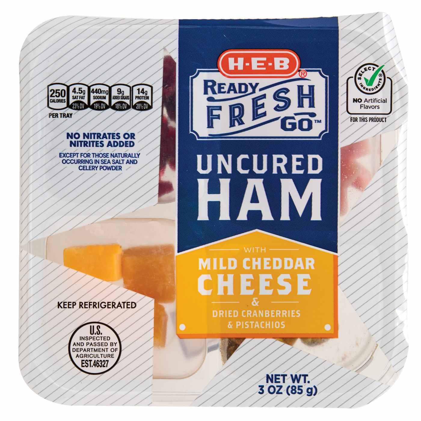 H-E-B Ready, Fresh, Go! Snack Tray - Uncured Ham & Mild Cheddar Cheese; image 1 of 2