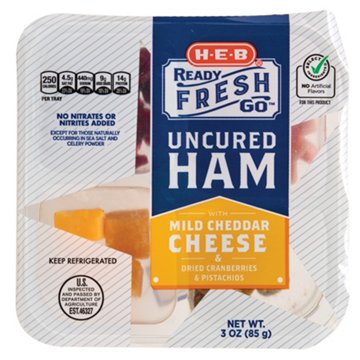 H-E-B Ready, Fresh, Go! Snack Tray - Uncured Ham & Mild Cheddar Cheese, 3 oz