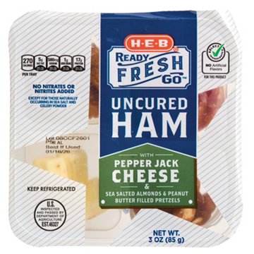 H-E-B Ready, Fresh, Go! Snack Tray - Uncured Ham & Pepper Jack Cheese, 3 oz