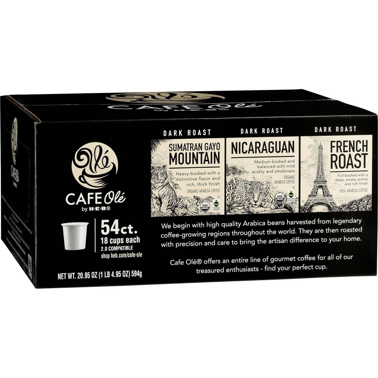 Cafe Ole by HEB Sumatran Gayo Nicaraguan & French Roast Variety Pack