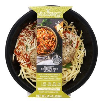 Meal Simple by H-E-B Spaghetti with Beef & Pork Meatballs Bowl, 12 oz