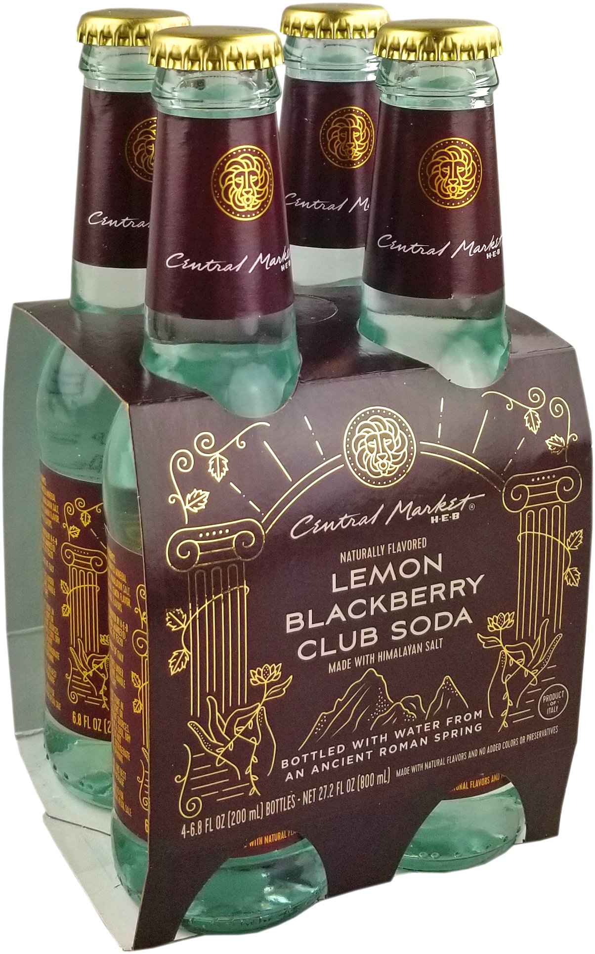 Central Market Lemon Blackberry Club Soda, Glass Bottles, 4 pk, 6.8 fl oz ea