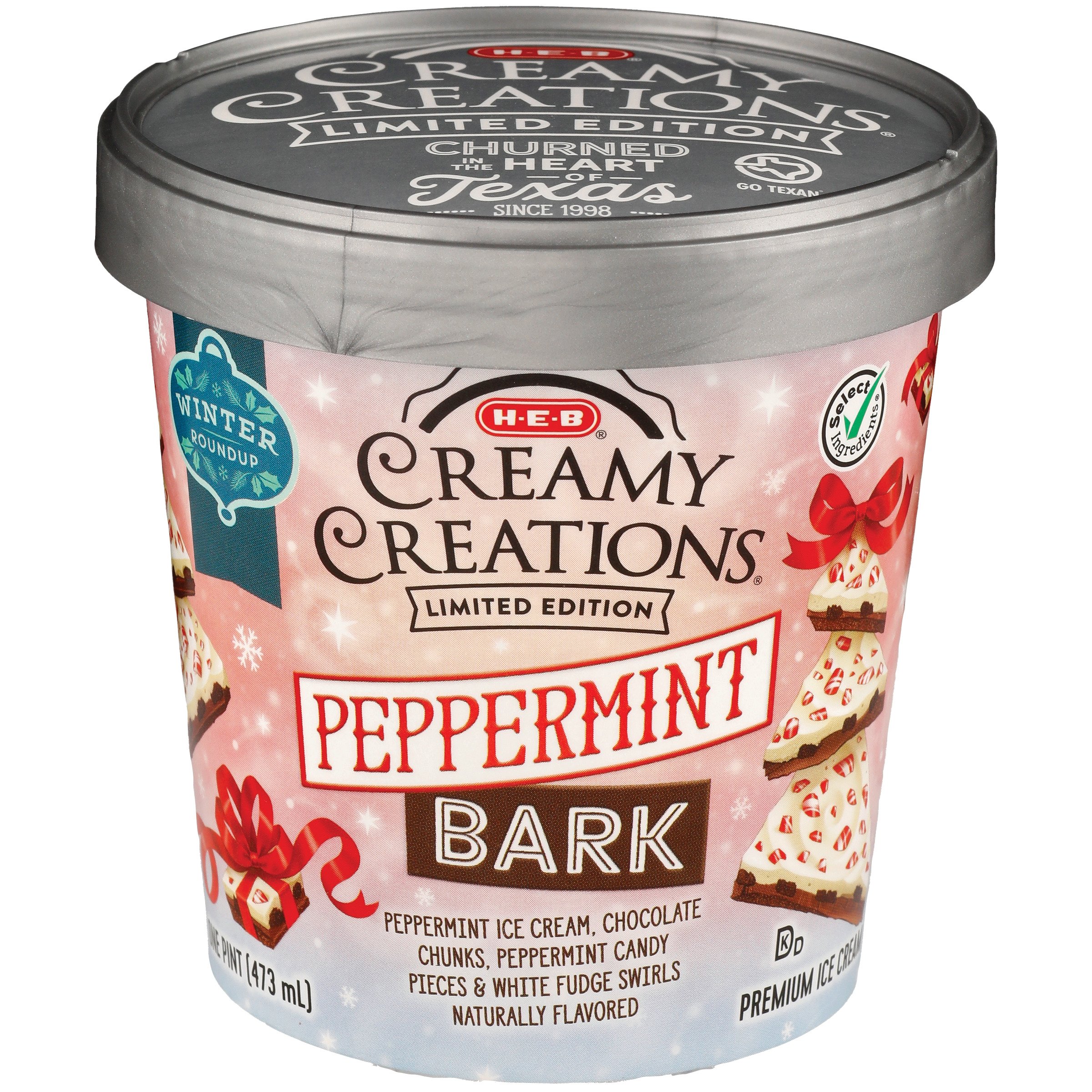 H-E-B Select Ingredients Creamy Creations Peppermint Bark Ice Cream ...