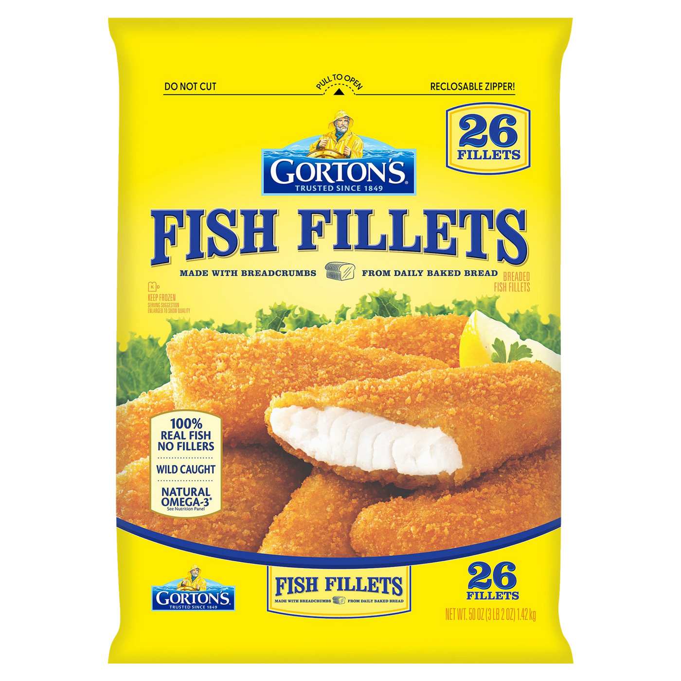 Gorton's Frozen Crunchy Breaded Whole Pollock Fish Fillets; image 1 of 6