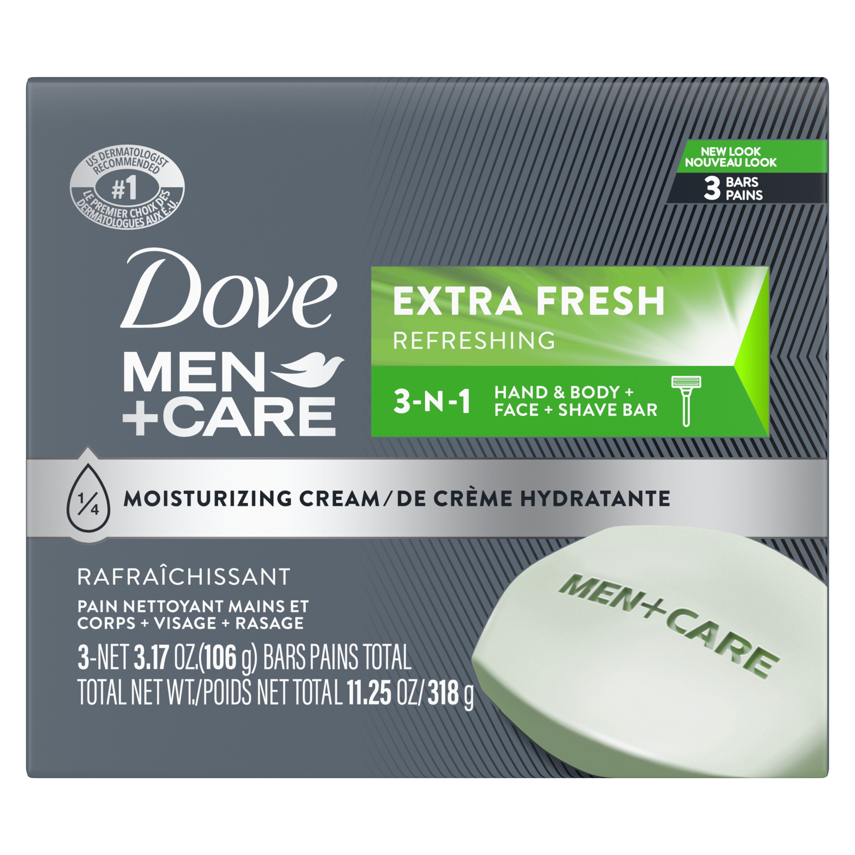 DOVE MEN + CARE 3 in 1 Bar Cleanser for Body, Face, and Shaving Extra Fresh  Body and Facial Cleanser More Moisturizing Than Bar Soap to Clean and