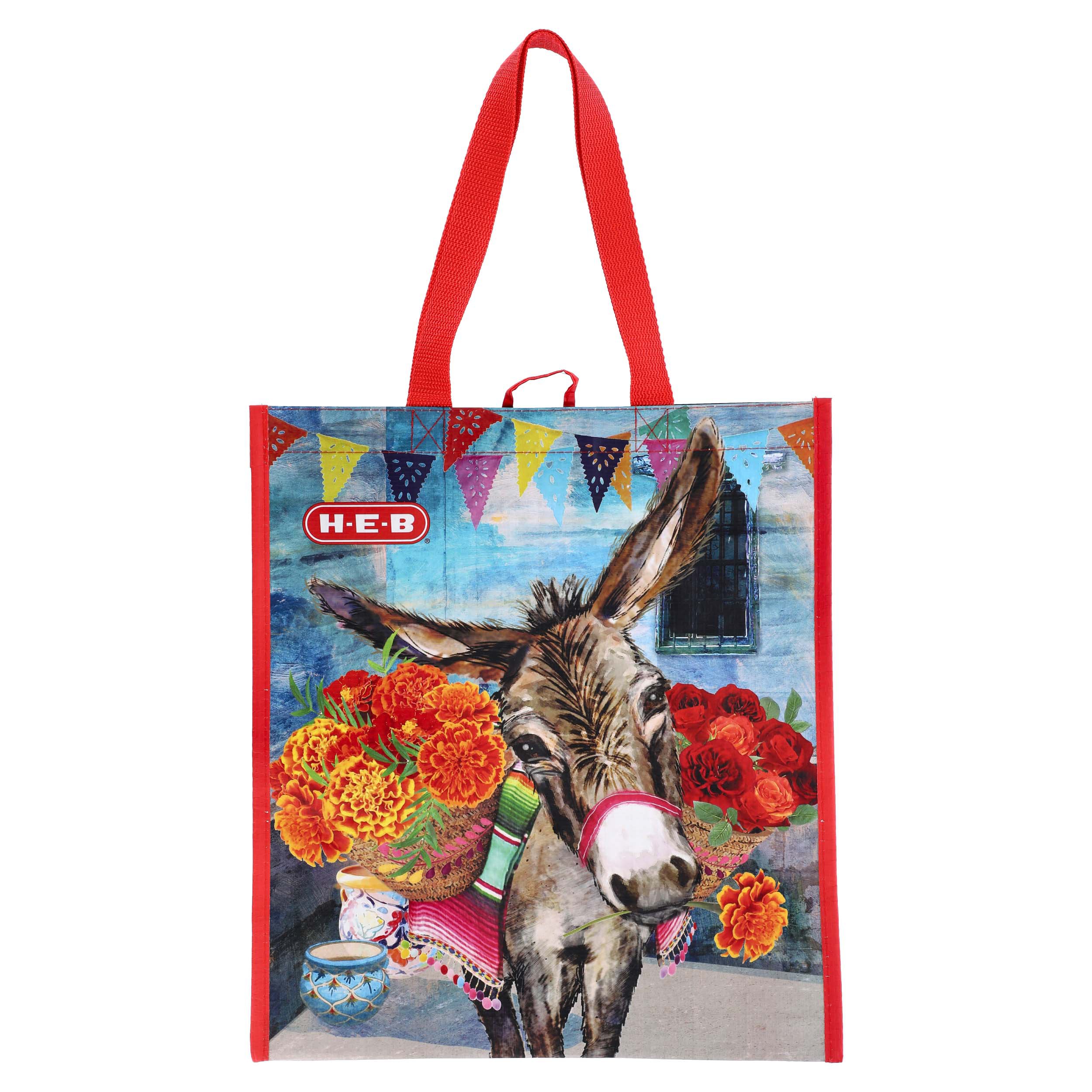 H E B Floral Burro Reusable Shopping Bag