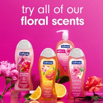 Softsoap Exfoliating Body Wash - Pink Rose & Sweet Vanilla, 20 oz