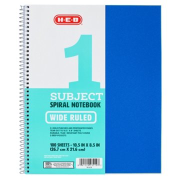 H-E-B 1 Subject Wide Ruled Poly Spiral Notebook - Blue, 10.5" x 8.5"