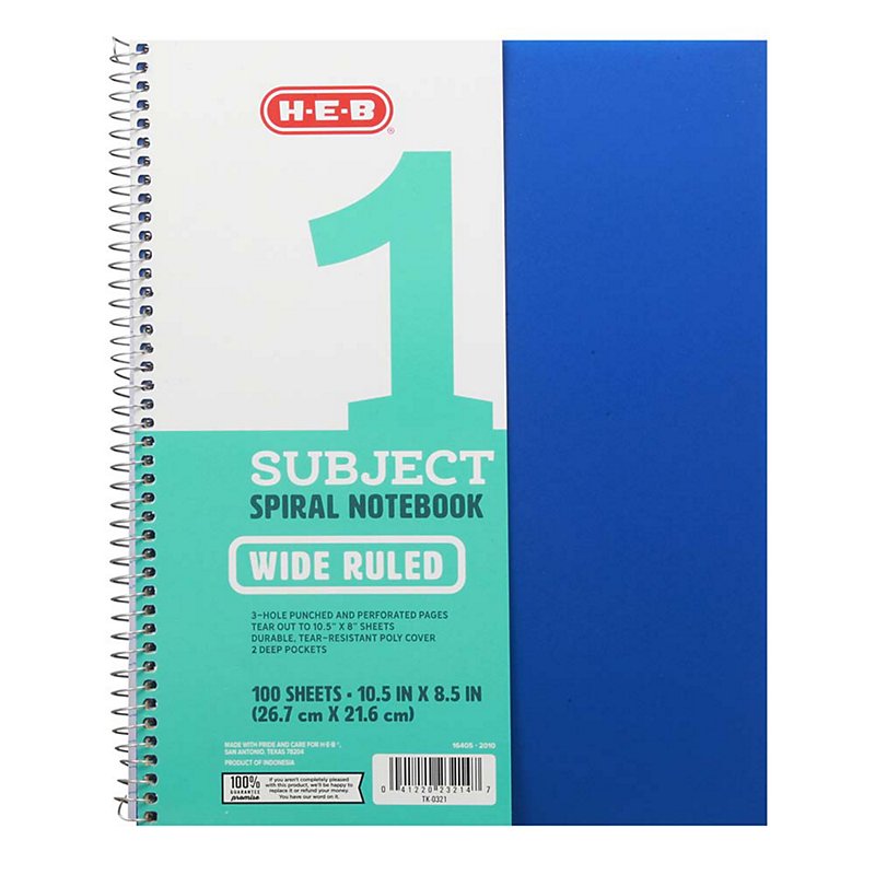 College Ruled Paper 100 Sheets Spiral Notebook 2 Subject Teal 9-1/2 Inch x 6 Inch