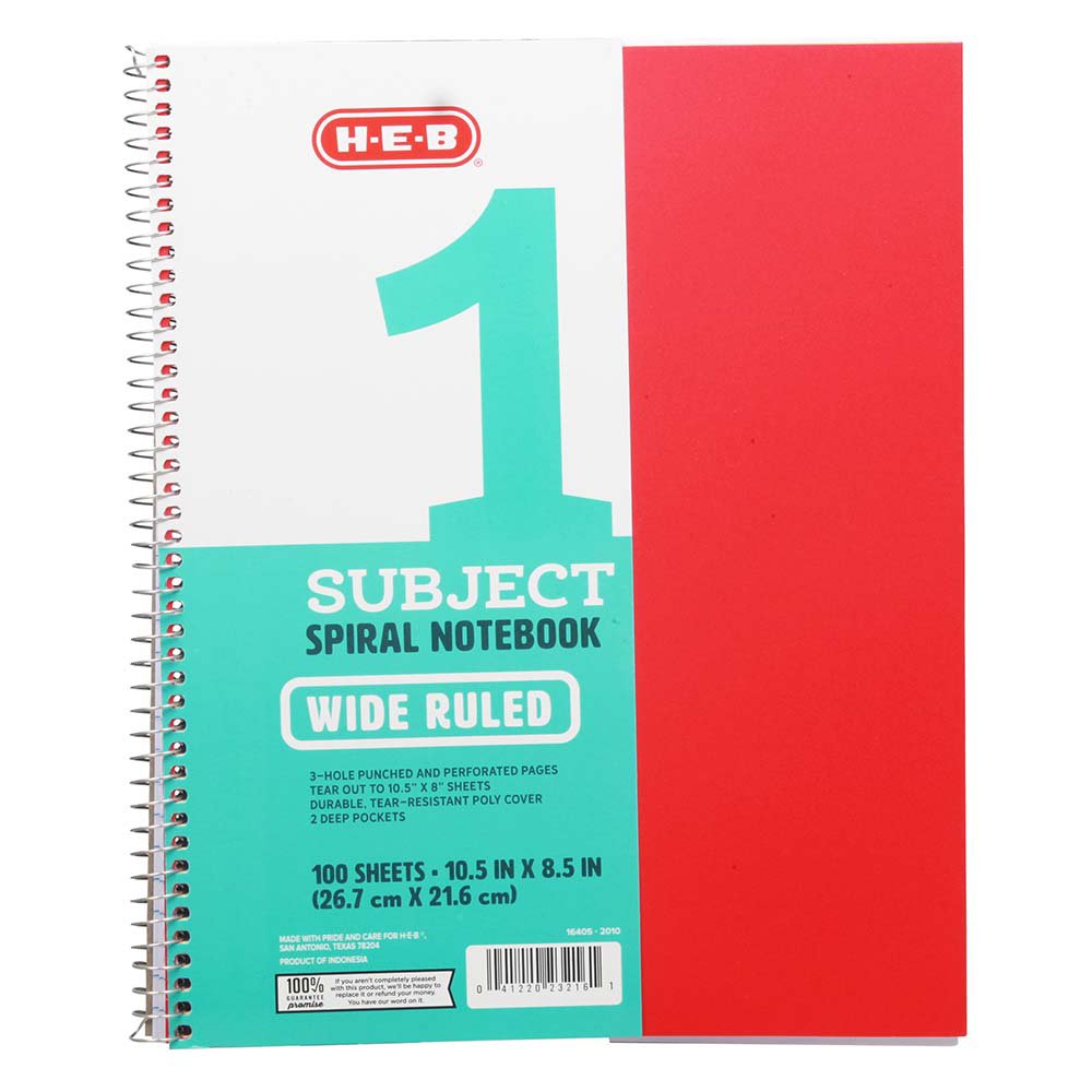 H-E-B 1 Subject Red Poly Wide-Ruled Spiral Notebook - Shop Notebooks At ...