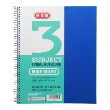H-E-B 3 Subject Wide Ruled Poly Spiral Notebook - Blue, 10.5" x 8.5"