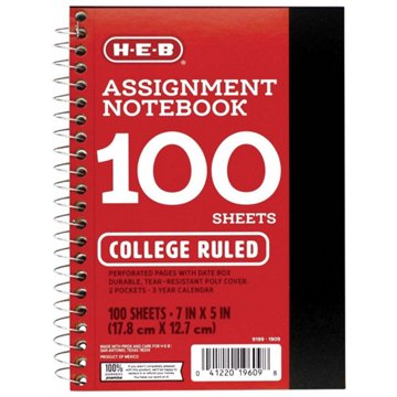 H-E-B College Ruled Poly Assignment Spiral Notebook - Black, 7" x 5"