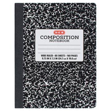 H-E-B Wide Ruled Composition Notebook - Black Marble, 9.75" x 7.5"