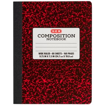 H-E-B Wide Ruled Composition Notebook - Red Marble