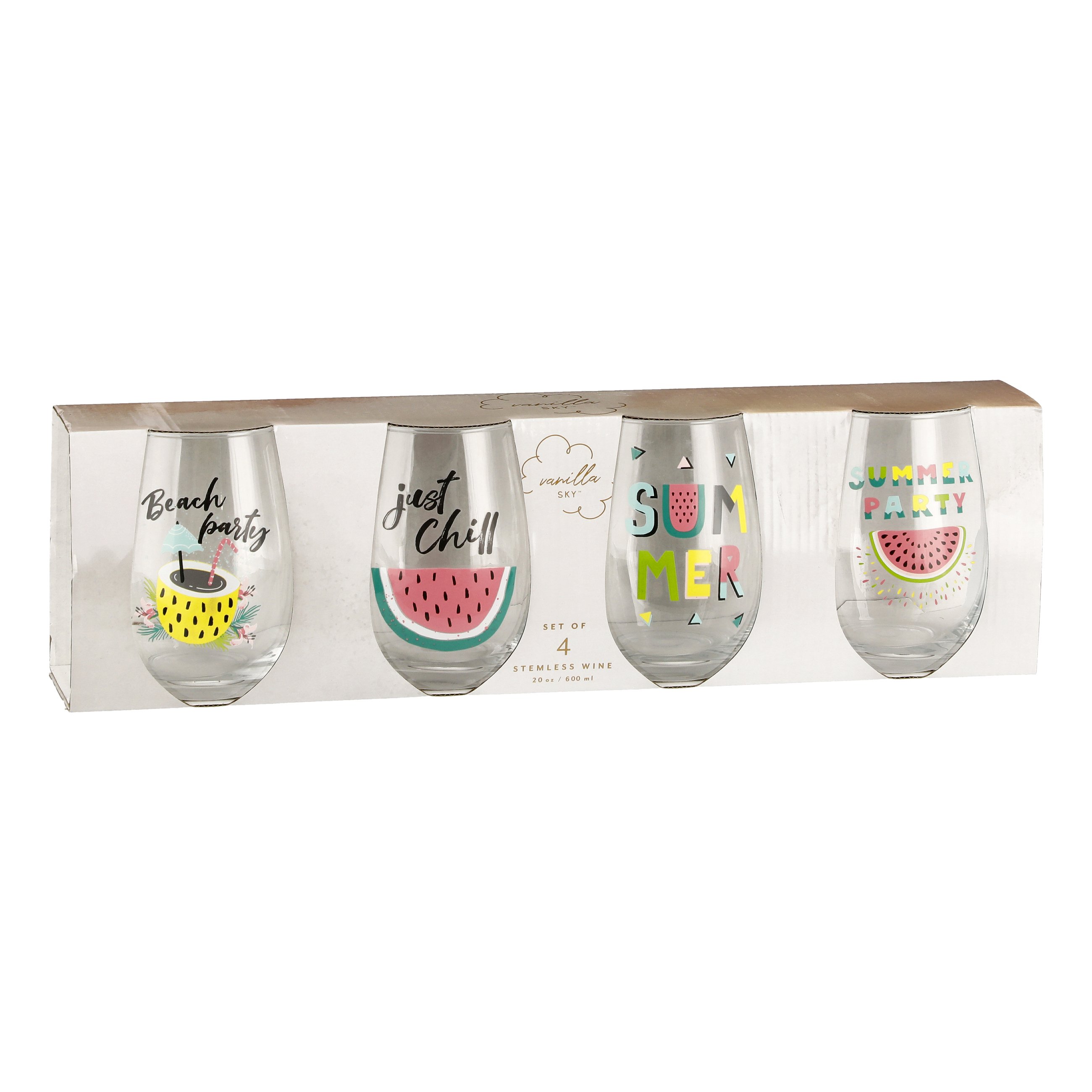 Home Essentials And Beyond Summer Fun Stemless Wine Glasses 4 Ct Shop Glasses And Mugs At H E B