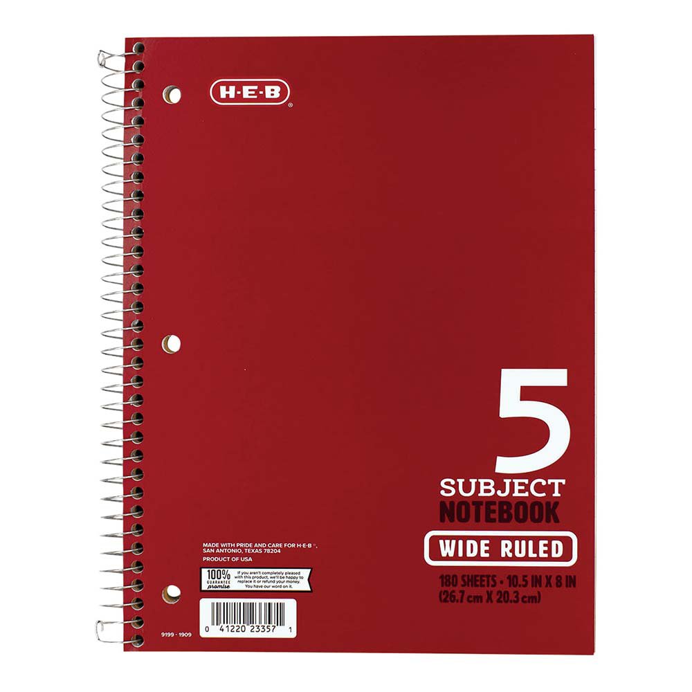 H-E-B 5 Subject Red Wide-Ruled Spiral Notebook - Shop Notebooks At H-E-B