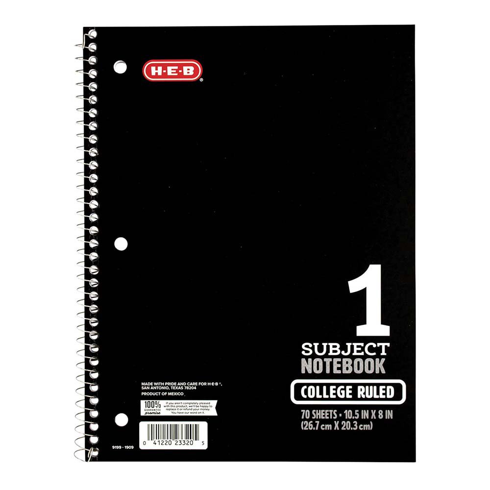 H-E-B 1 Subject College Ruled Spiral Notebook - Black - Shop Notebooks ...