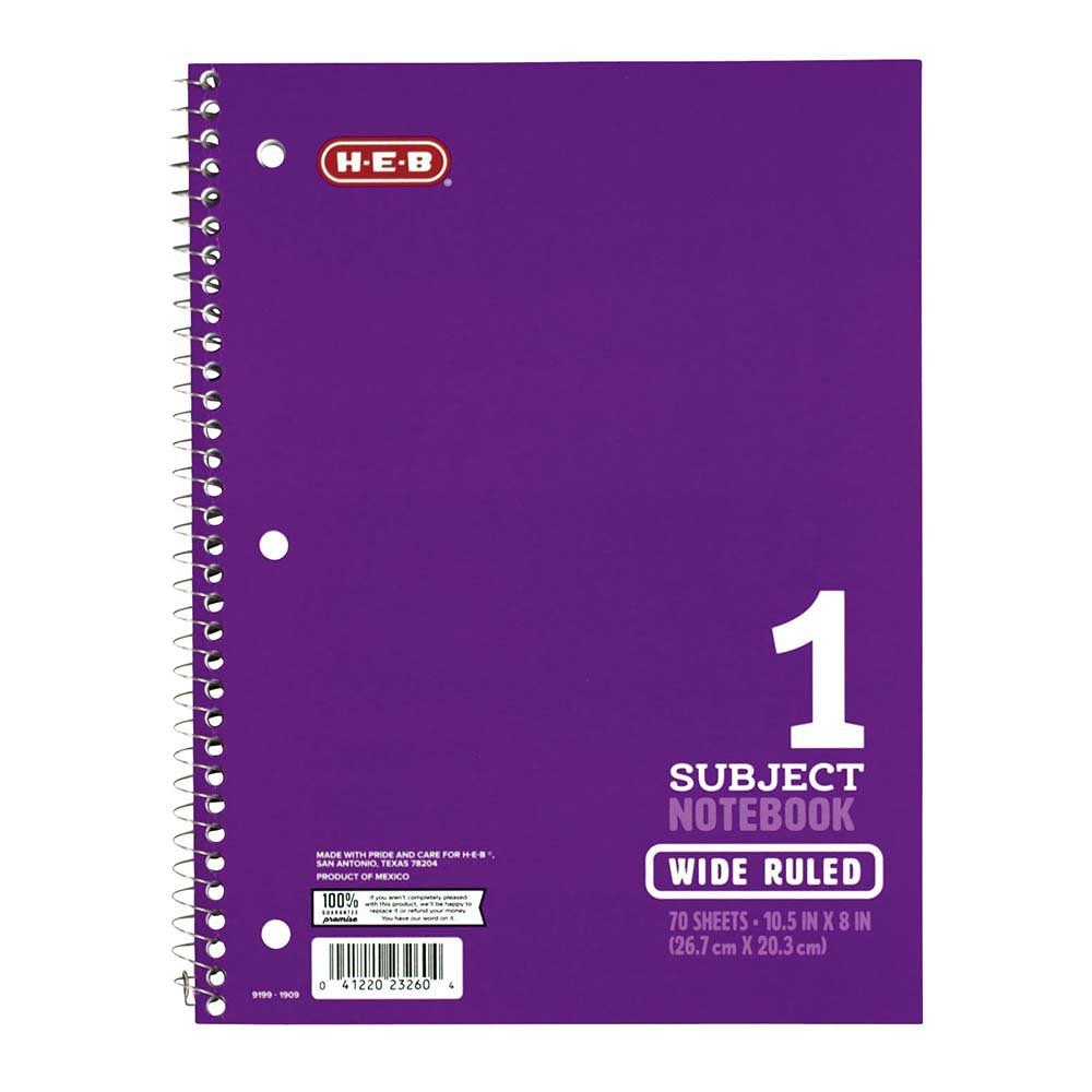 HEB 1 Subject Purple WideRuled Spiral Notebook Shop