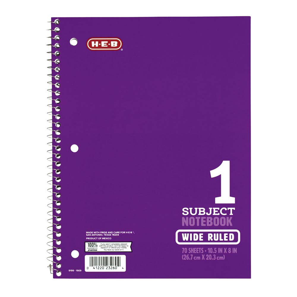 H E B 1 Subject Purple Wide Ruled Spiral Notebook Shop Notebooks At H E B