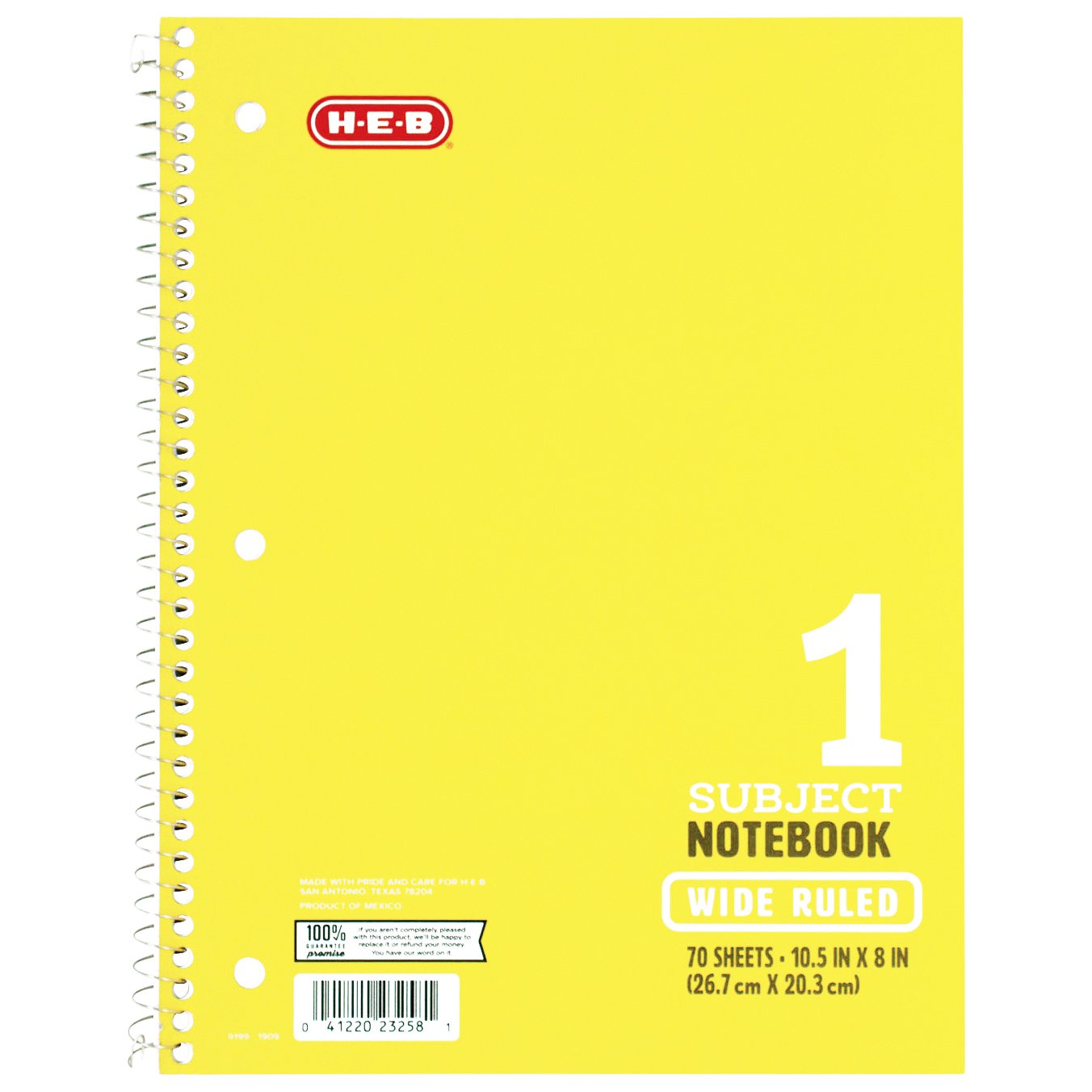 Spiral Notebook Wide Rule Yellow Cover 70 Sheets