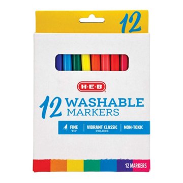 H-E-B Fine Tip Washable Markers, 12 pk