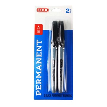 H-E-B Fine Tip Permanent Markers - Black Ink, 2 pk