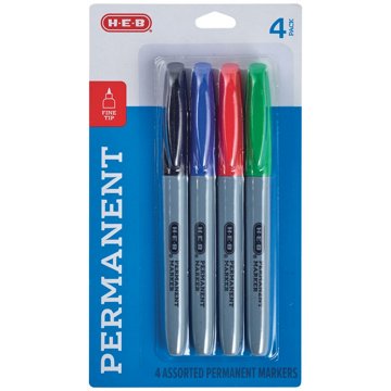 H-E-B Fine Tip Permanent Markers - Assorted Ink, 4 pk