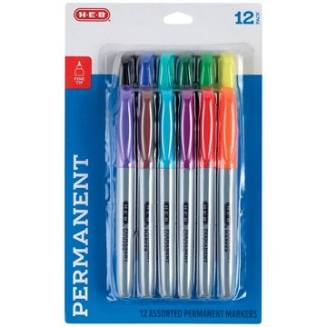 H-E-B Fine Tip Permanent Markers - Assorted Ink, 12 pk