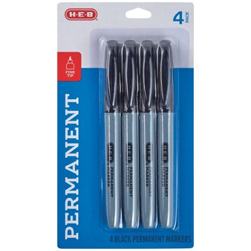 H-E-B Fine Tip Permanent Markers - Black Ink, 4 pk