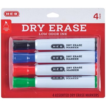 H-E-B Chisel Tip Dry Erase Markers - Assorted Ink, 4 pk