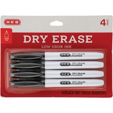 H-E-B Fine Tip Dry Erase Markers - Black Ink, 4 pk