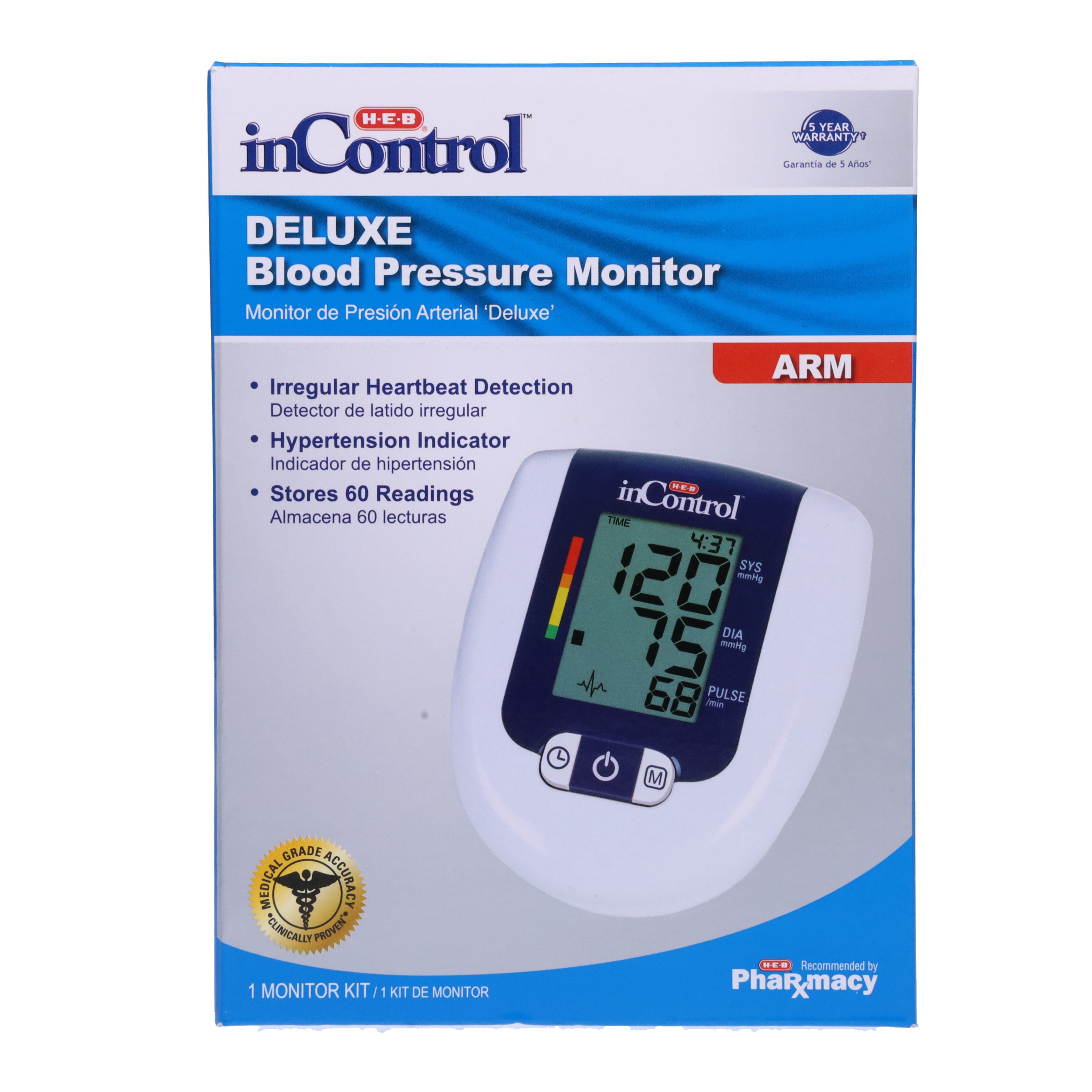 H-E-B InControl Fully Automatic Upper Arm Blood Pressure Monitor - Shop  Thermometers & Monitors at H-E-B