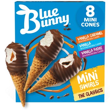 Blue Bunny Mini Swirls "The Classics" Ice Cream Cones Variety Pack, 8 ct