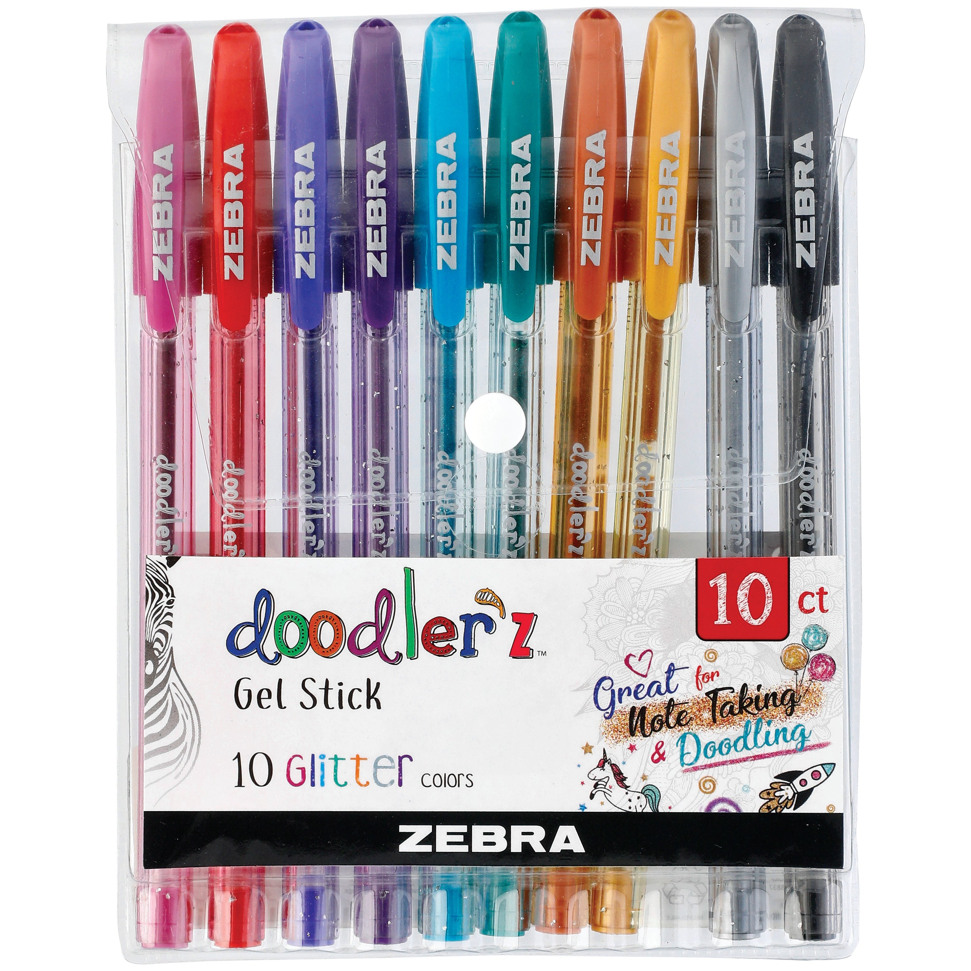 Zebra Doodler'z Gel Stick Pen, 1.0 mm, Assorted Neon, Set of 10