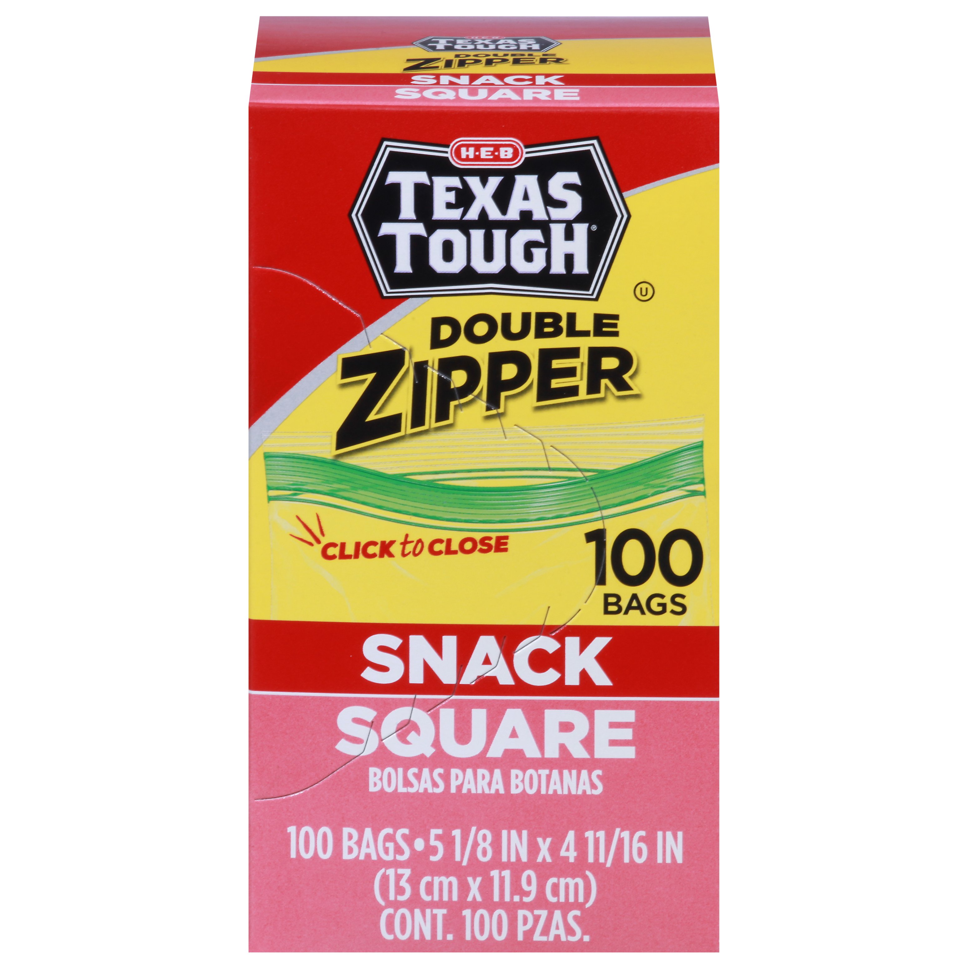 H-E-B Texas Tough Double Zipper Square Snack Bags 100 ct