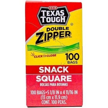 H-E-B Texas Tough Double Zipper Square Snack Bags, 100 ct