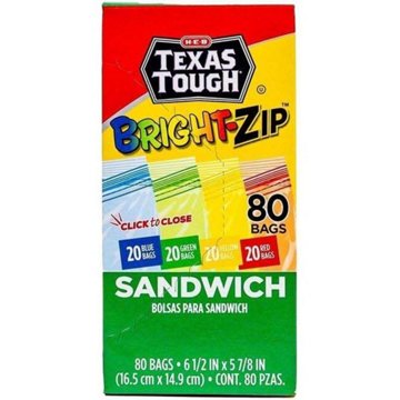 H-E-B Texas Tough Double Zipper Sandwich Bags - Assorted Colors, 80 ct