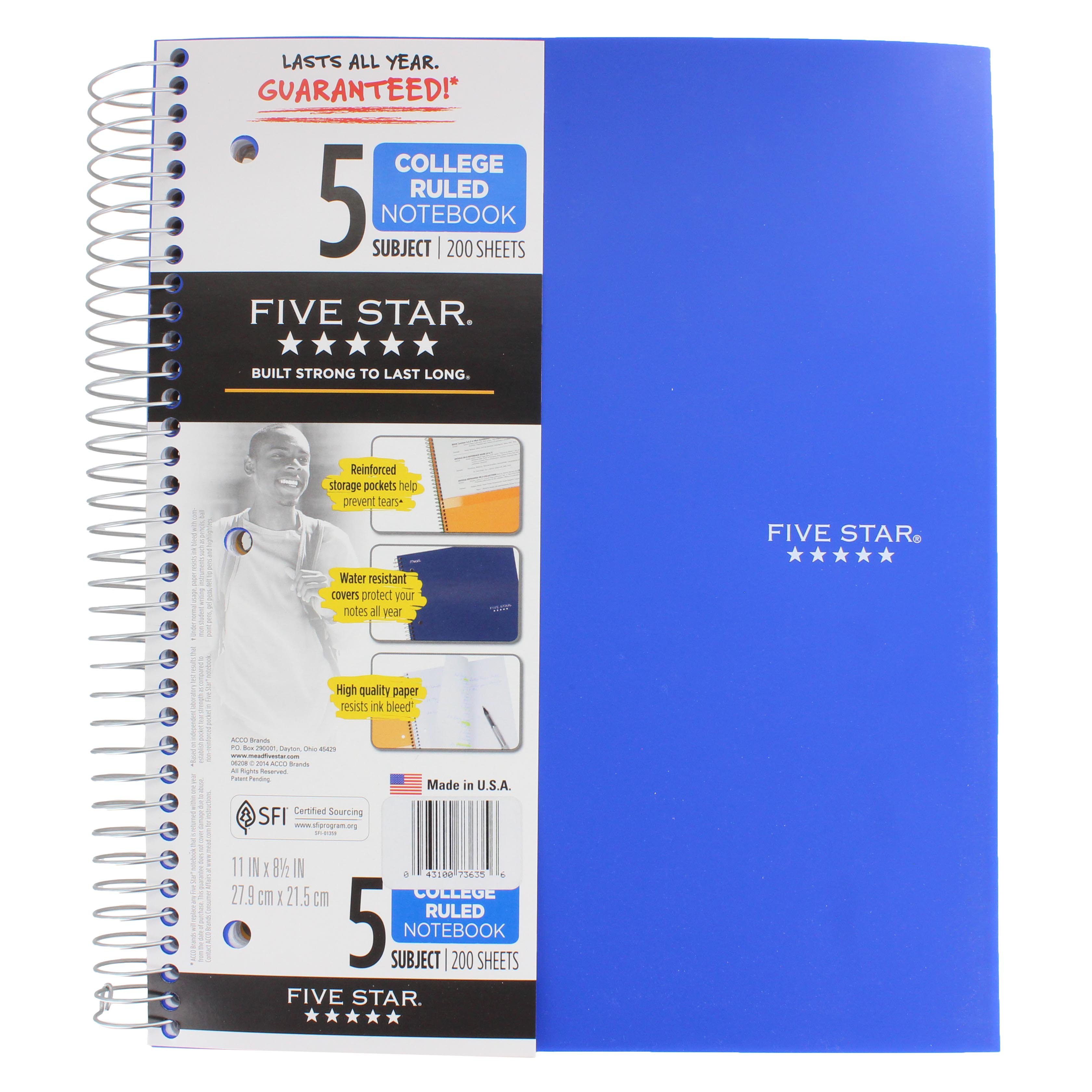 Five Star Blue 5 Subject College Ruled Spiral Notebook - Shop Notebooks ...