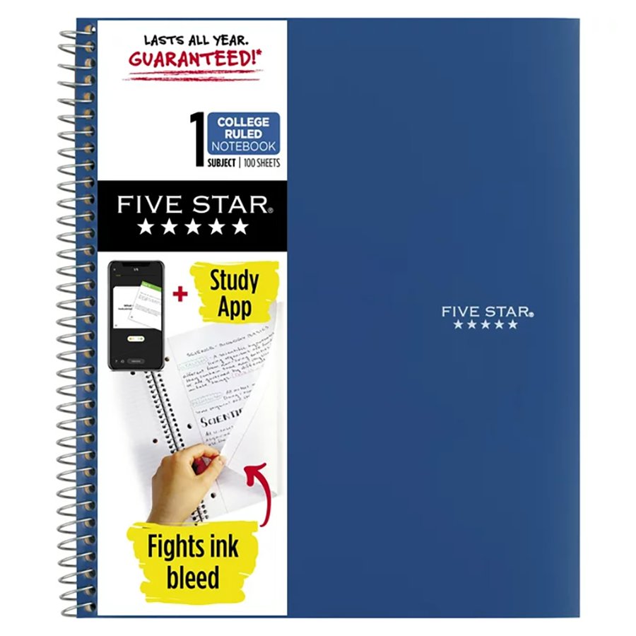 Five Star Blue 1 Subject College Ruled Spiral Notebook Shop Notebooks