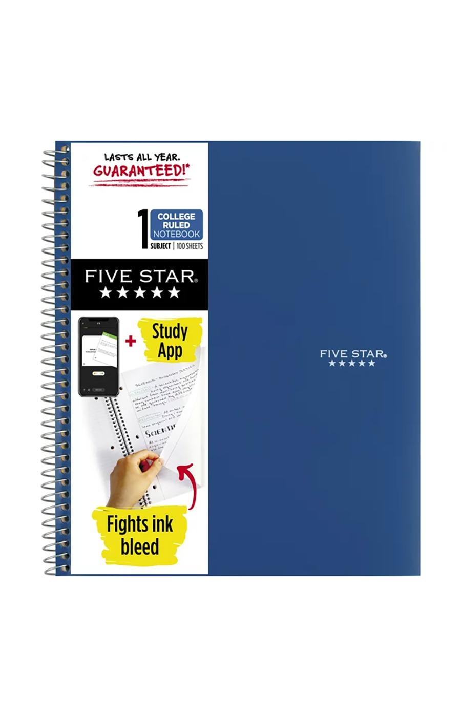 Five Star 1 Subject College Ruled Spiral Notebook - Pacific Blue; image 1 of 2