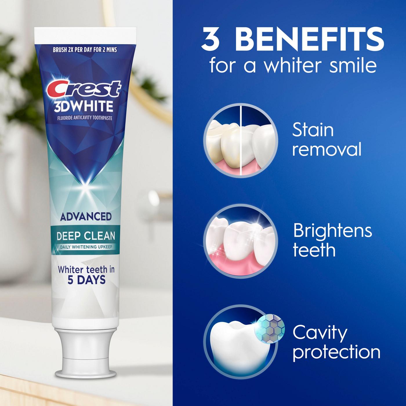 Crest 3DWhite Advanced Deep Clean Teeth Whitening Toothpaste; image 8 of 10