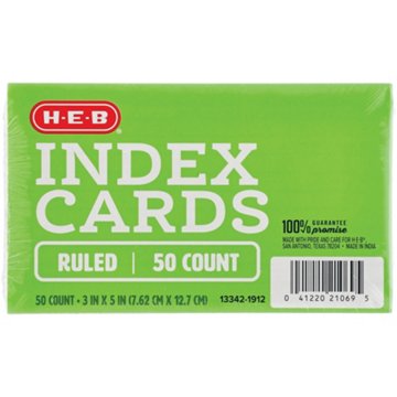 H-E-B Ruled Index Cards - White, 50 ct, 3" x 5"