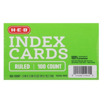 H-E-B Ruled Index Cards - White, 100 ct, 3" x 5"