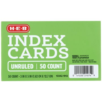H-E-B Unruled Index Cards - White, 50 ct, 3" x 5"