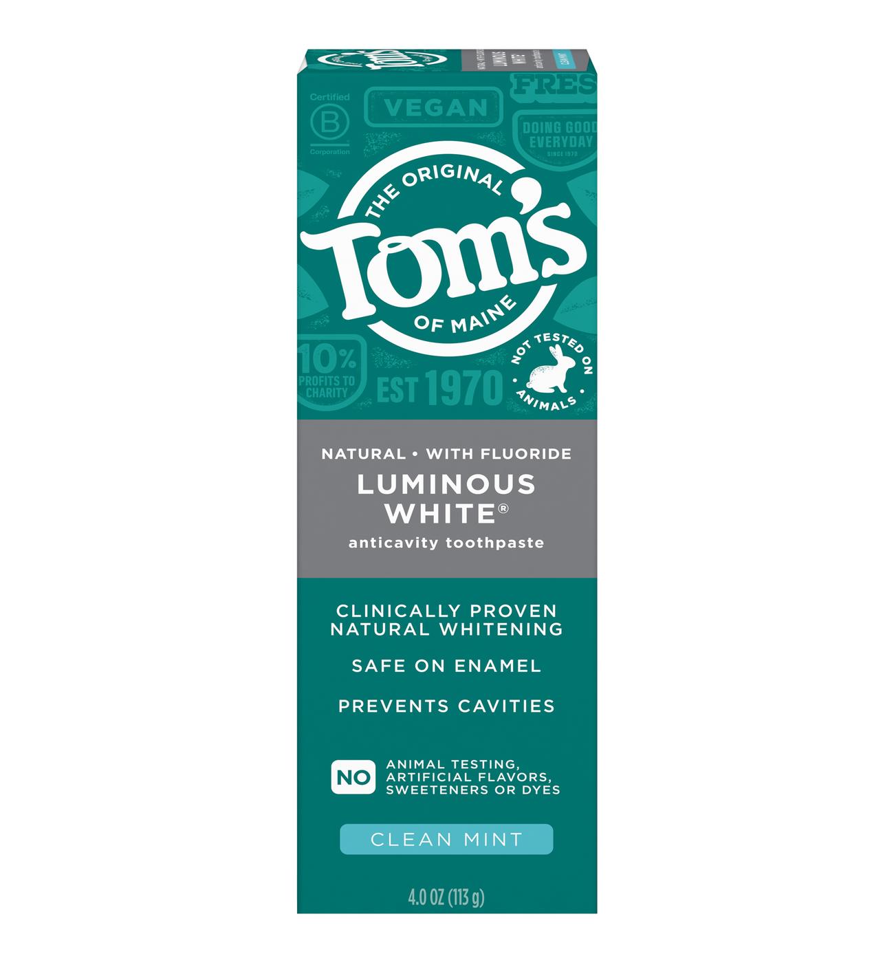 Tom's of Maine Luminous White Anticavity Toothpaste - Clean Mint; image 1 of 2