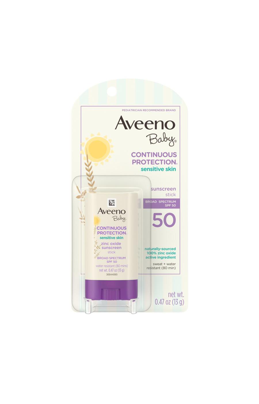 Aveeno Baby Baby Continuous Protection Sensitive Skin Sunscreen Stick Broad Spectrum SPF 50; image 1 of 3