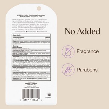 Aveeno Baby Continuous Protection Sensitive Skin Sunscreen Stick Broad Spectrum SPF 50