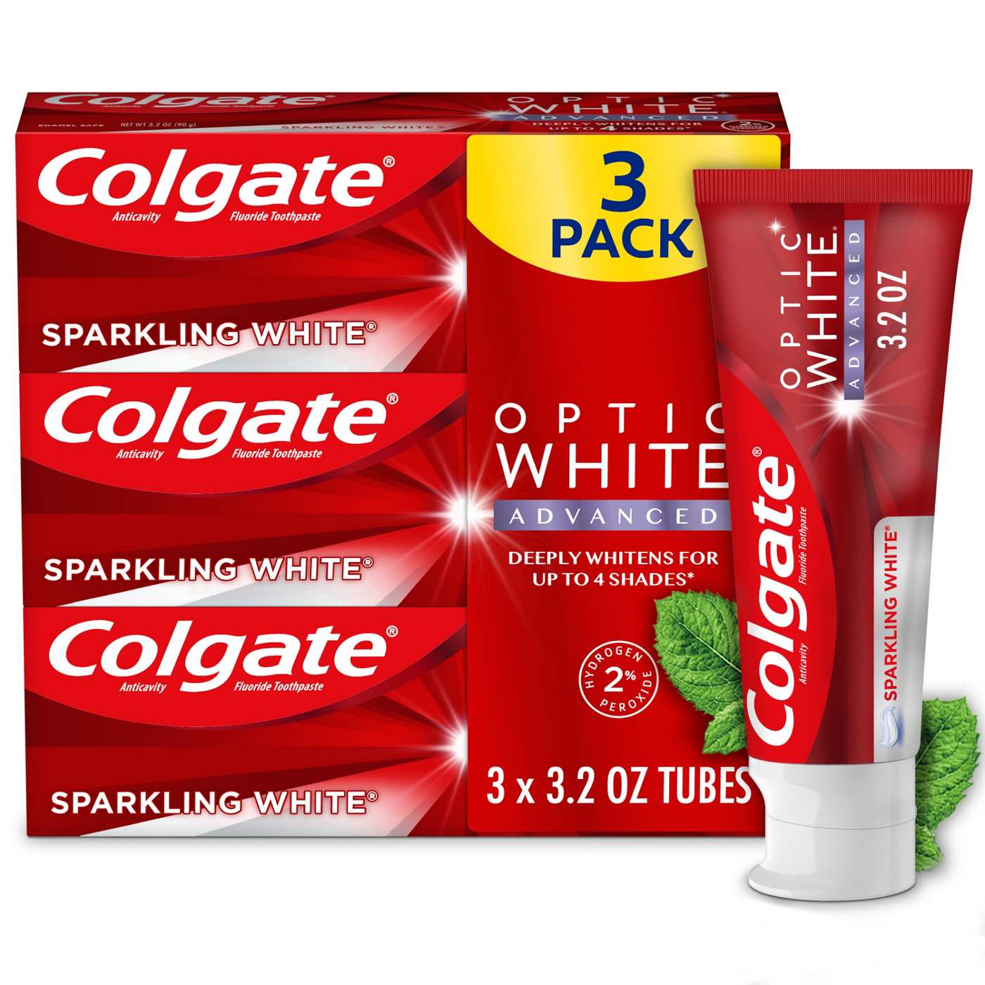 Colgate Optic White Advanced Anticavity Toothpaste - Sparkling White, 3 Pk; image 2 of 7
