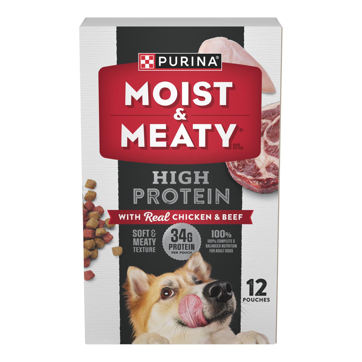 Moist & Meaty Purina Moist and Meaty High Protein Dry Dog Food With Real Chicken and Beef Dog Food Pouches; image 1 of 8