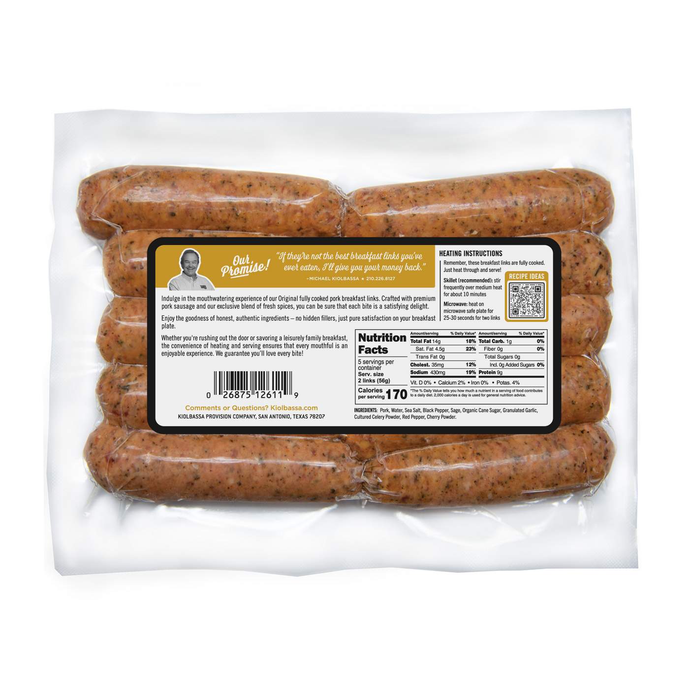 Kiolbassa Original Fully Cooked Pork Breakfast Links Shop Sausage at